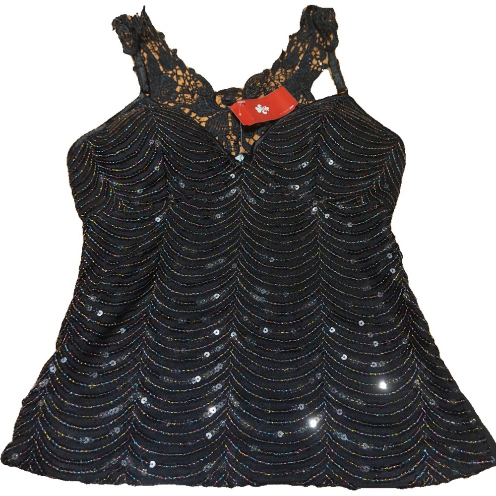 NWT Love Couture Shimmery Party Tank Top Lace Sequin 90s Y2K Vintage Size Medium